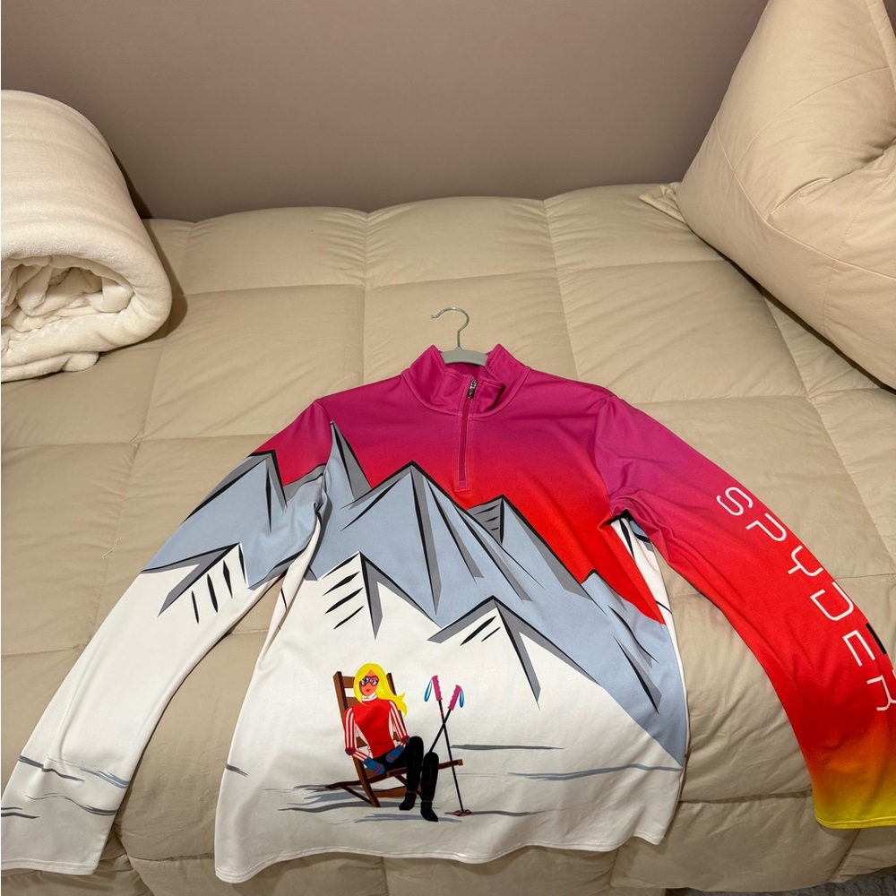 Spyder Women’s Pink and Red Graphic Zip-Up Ski Sweater